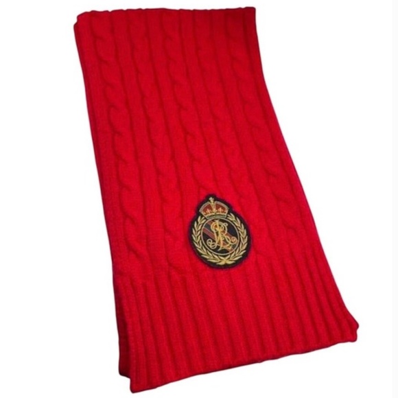 Vintage Ralph Lauren Pom Pom Cable Knit Logo Patch Red  display picture 3